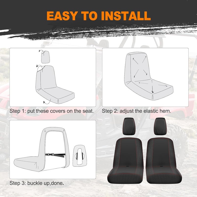 BORDAN UTV Seat Cover for 2004-2021 Yamaha Rhino 700 660 450, Heavy Duty 1680D Waterproof Full Protection Outdoor Seat Cover Set(4 PCS) - Image 5